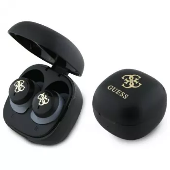 Guess GUTWSJ144ESK True Wireless Stereo Bluetooth Earbuds with Charging Case, Black Iridescent 4G Printed Logo