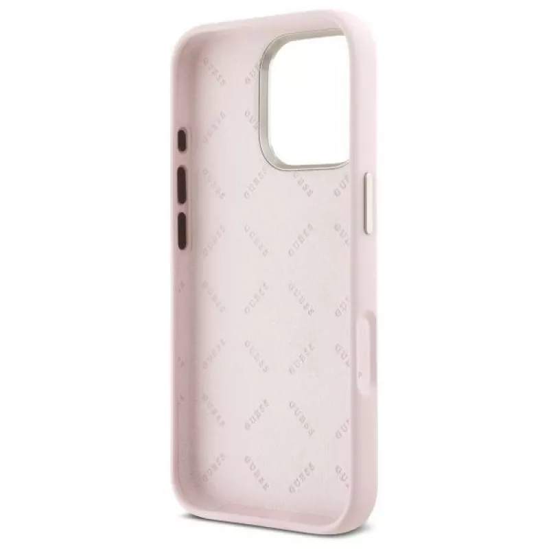 Guess GUHCP16LSMBSLP iPhone 16 Pro 6.3 inch Pink Silicone Hard Case with Script Metal Logo & Frame