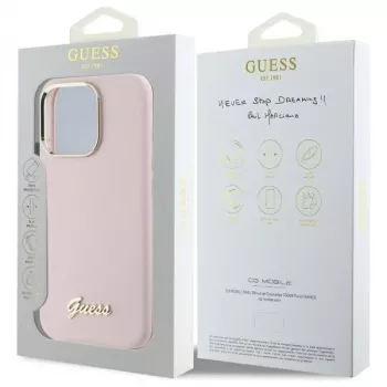 Guess GUHCP16XSMBSLP iPhone 16 Pro Max 6.9 inch Pink Silicone Hard Case with Metal Script Logo & Frame