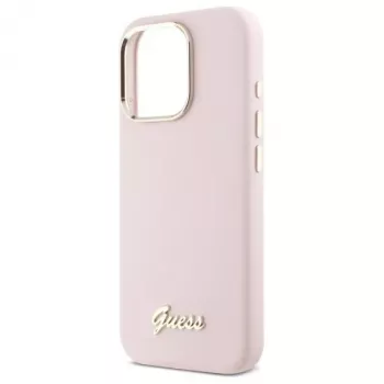 Guess GUHCP16XSMBSLP iPhone 16 Pro Max 6.9 inch Pink Silicone Hard Case with Metal Script Logo & Frame