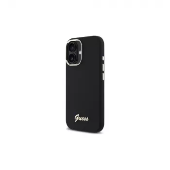 Guess GUHCP16SSMBSLK iPhone 16 6.1 inch Black Hardcase Silicone Script Metal Logo & Frame