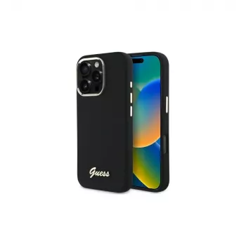 Guess GUHCP16LSMBSLK iPhone 16 Pro 6.3 inch Black Hardcase Silicone Script Metal Logo & Frame