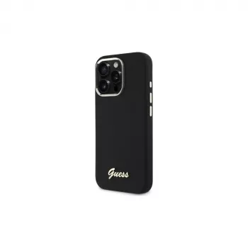 Guess GUHCP16LSMBSLK iPhone 16 Pro 6.3 inch Black Hardcase Silicone Script Metal Logo & Frame