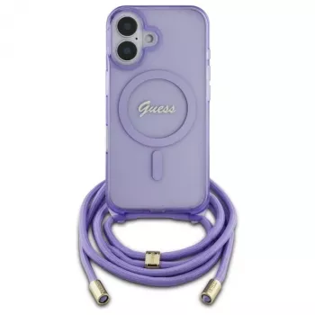 Guess GUHMP16SHCTSGNSU iPhone 16 6.1 inch Purple Hardcase Crossbody Cord Script MagSafe