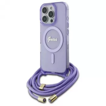 Guess GUHMP16LHCTSGNSU iPhone 16 Pro 6.3 inch Purple Hardcase Crossbody Cord Script MagSafe