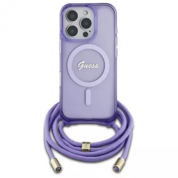 Guess GUHMP16LHCTSGNSU iPhone 16 Pro 6.3 inch Purple Hardcase Crossbody Cord Script MagSafe