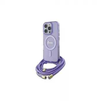 Guess GUHMP16XHCTSGNSU iPhone 16 Pro Max 6.9 inch Purple Hardcase Crossbody Cord Script MagSafe