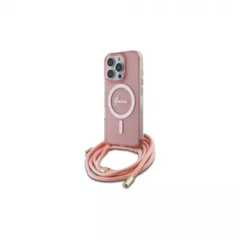 Guess GUHMP16LHCTSGNSP iPhone 16 Pro 6.3 inch Pink Hardcase Crossbody Cord Script MagSafe