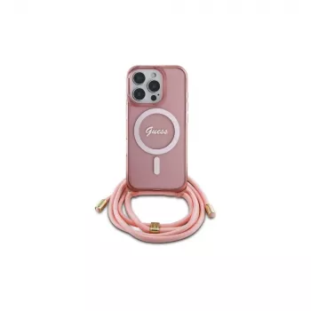 Guess GUHMP16LHCTSGNSP iPhone 16 Pro 6.3 inch Pink Hardcase Crossbody Cord Script MagSafe