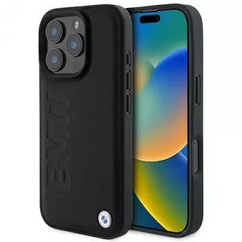 BMW Hot Stamp Leather Hard Case for iPhone 16 Pro 6.3 inch Black