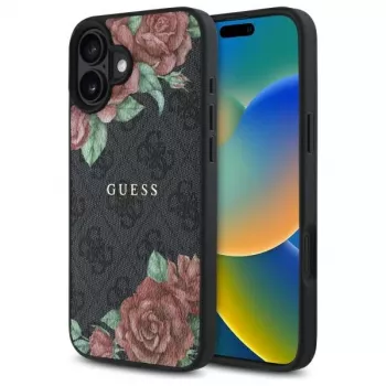 Guess GUHMP16SP4ROPEMCK Hardcase for Apple iPhone 16 6.1 inch Black 4G Flowers Print MagSafe