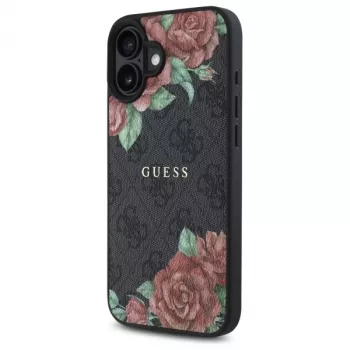 Guess GUHMP16SP4ROPEMCK Hardcase for Apple iPhone 16 6.1 inch Black 4G Flowers Print MagSafe