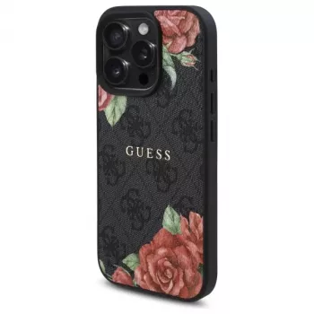 Guess GUHMP16LP4ROPEMCK Hardcase for Apple iPhone 16 Pro, 6.3 inch, Black, 4G Flowers Print, MagSafe