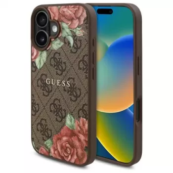 Guess GUHMP16SP4ROPEMCW Hardcase for Apple iPhone 16 6.1 inch Brown 4G Flowers Print MagSafe