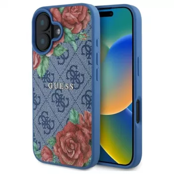 Guess GUHMP16SP4ROPEMCB iPhone 16 6.1 inch Blue Hardcase 4G Flowers Print MagSafe