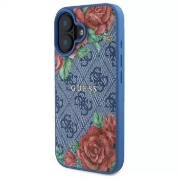Guess GUHMP16SP4ROPEMCB iPhone 16 6.1 inch Blue Hardcase 4G Flowers Print MagSafe