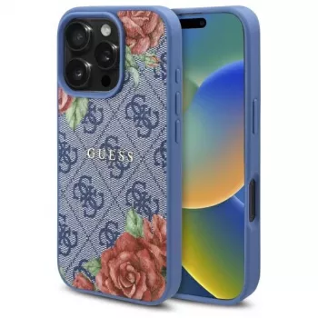 Guess GUHMP16LP4ROPEMCB iPhone 16 Pro 6.3 inch Blue Hardcase 4G Flowers Print MagSafe