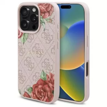Guess GUHMP16LP4ROPEMCP Hardcase for iPhone 16 Pro 6.3 inch Pink 4G Flowers Print MagSafe
