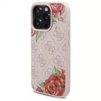 Guess GUHMP16LP4ROPEMCP Hardcase for iPhone 16 Pro 6.3 inch Pink 4G Flowers Print MagSafe