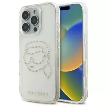 Karl Lagerfeld IML Rhinestones Karl Head Back Cover for iPhone 16 Pro Max (Transparent)