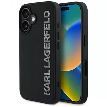 KARL LAGERFELD HC 3D Rubber Elongated Glitter Case for iPhone 16, Black
