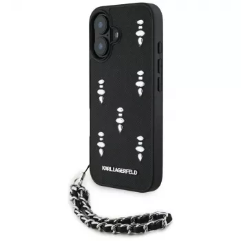 Karl Lagerfeld Saffiano Crystals with Chain Case for iPhone 16 Black