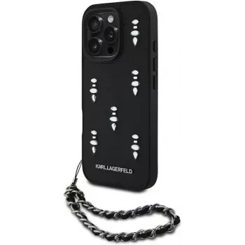 Karl Lagerfeld Saffiano Crystals with Chain Back Cover for iPhone 16 Pro, Black