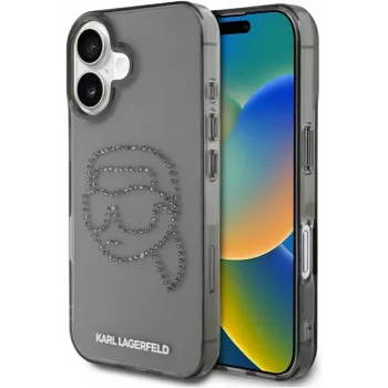 Karl Lagerfeld IML Rhinestones Karl Head Case for iPhone 16 (Black)
