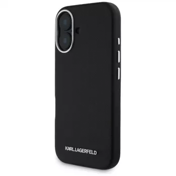Karl Lagerfeld Saffiano FullWrapped Elongated Metal Logo MagSafe Case for iPhone 16 Black