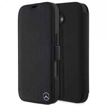 Mercedes-Benz MEBKP16S23RBGVK Bookcase for iPhone 16 6.1, Black, Faux Leather & Wood Imitation