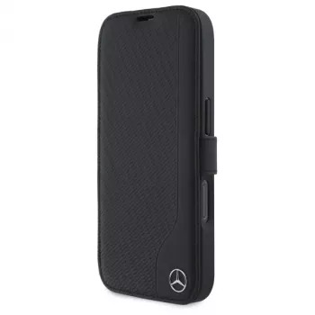 Mercedes-Benz MEBKP16S23RBGVK Bookcase for iPhone 16 6.1, Black, Faux Leather & Wood Imitation