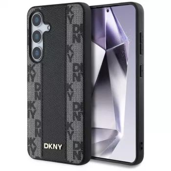 DKNY Leather Checkered Pattern MagSafe Case for Samsung Galaxy S25, Black
