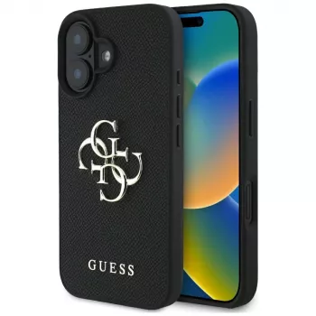 Guess Grained Big 4G Logo Small Classic Logo Case for iPhone 16 (Black)