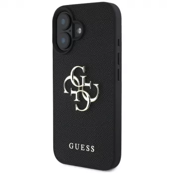 Guess Grained Big 4G Logo Small Classic Logo Case for iPhone 16 (Black)