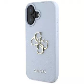 Guess Grained Big 4G Logo Small Classic Logo Back Cover for Apple iPhone 16 - Blue