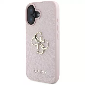 Guess Grained Big 4G Logo Small Classic Logo Back Cover for Apple iPhone 16 - Pink