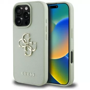 Guess Grained Big 4G Logo Small Classic Logo Back Cover for Apple iPhone 16 Pro - Green