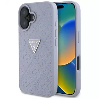 Guess Hot Stamp 4G Pattern Triangle Metal Logo Case for iPhone 16 (Purple)