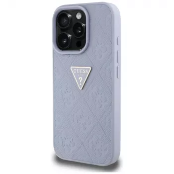 Guess Hot Stamp 4G Pattern Triangle Metal Logo Back Cover for iPhone 16 Pro, Purple