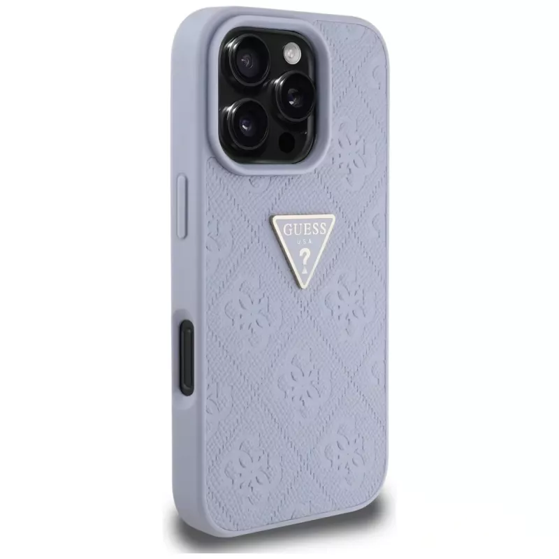 Guess Hot Stamp 4G Pattern Triangle Metal Logo Case for iPhone 16 Pro Max (Purple)