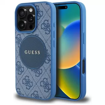 Guess 4G Circle Classic Logo MagSafe Case for iPhone 16 Pro Max, Blue