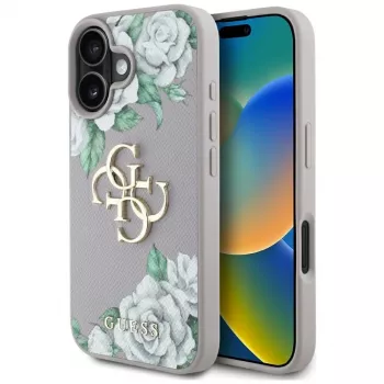 Guess Grained Roses Big 4G Logo Case for Apple iPhone 16 - Purple