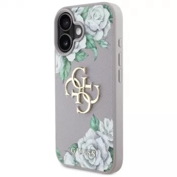 Guess Grained Roses Big 4G Logo Case for Apple iPhone 16 - Purple