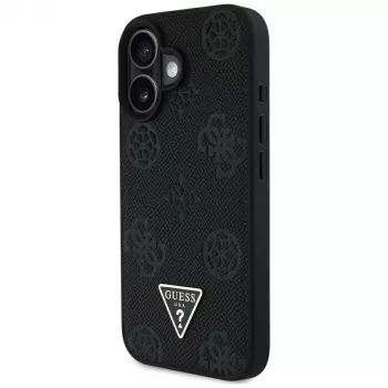 Guess Grained Hot Stamp Peony Triangle Logo MagSafe Case for iPhone 16 (Black)