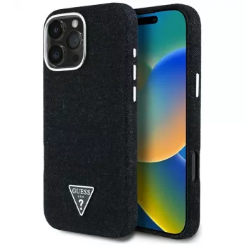Guess Denim Triangle Logo MagSafe Case for Apple iPhone 16 Pro, Black