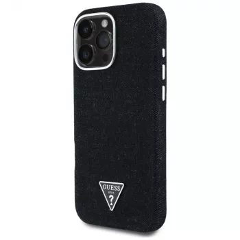 Guess Denim Triangle Logo MagSafe Case for Apple iPhone 16 Pro Max, Black