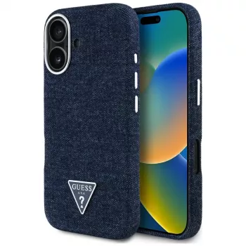 Guess Denim Triangle Logo MagSafe Case for iPhone 16 Blue