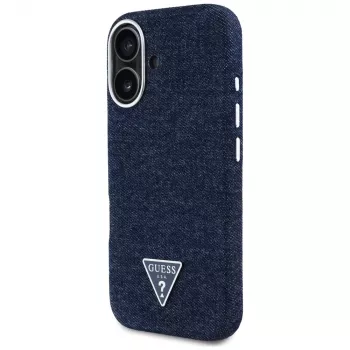 Guess Denim Triangle Logo MagSafe Case for iPhone 16 Blue