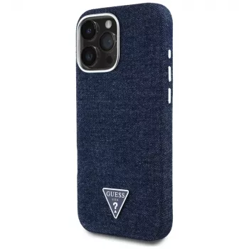Guess Denim Triangle Logo MagSafe Case for Apple iPhone 16 Pro Max Blue