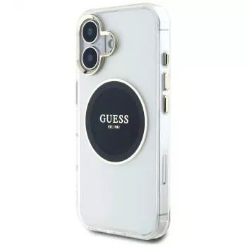 Guess IML Metal Colored Circle Classic Logo MagSafe Case for iPhone 16 (Black)